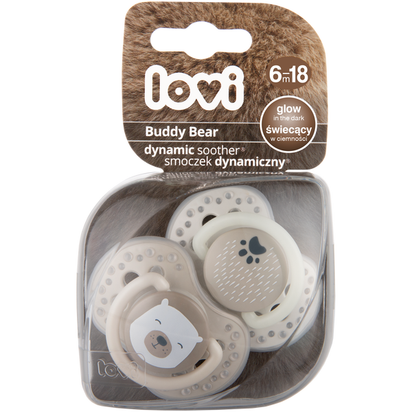 Lovi Buddy Bear silikonowy smoczek dynamiczny 6-18 msc, 2 szt./1 opak._1