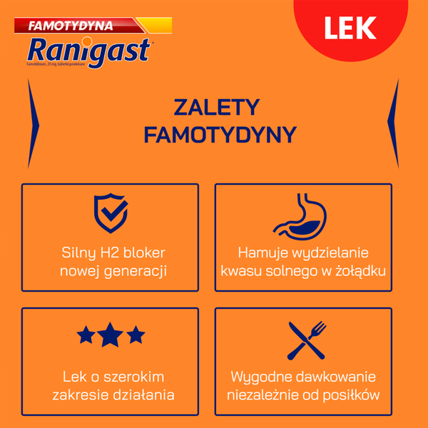 Famotydyna Ranigast tabletki powlekane na zgagę, 20 tabl./1 opak._4