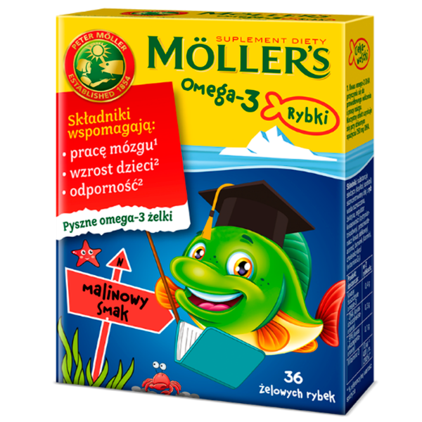 Möller's Omega-3 Rybki suplement diety w żelkach o smaku malinowym, 36 szt./1 opak._1