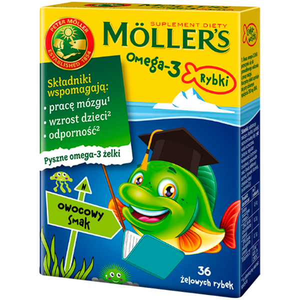 Möller's Omega-3 Rybki suplement diety w żelkach o smaku owocowym, 36 szt./1 opak._1