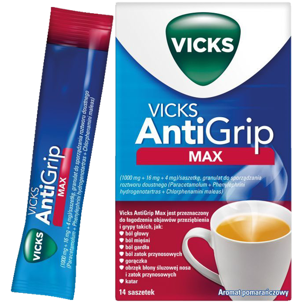 Vicks AntiGrip Max proszek do sporządzania roztworu doustnego, 14 sasz./1 opak._1