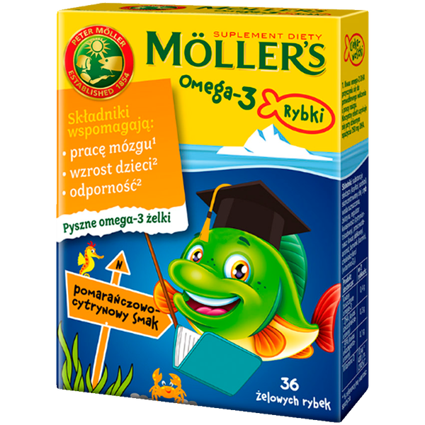 Möller's Omega-3 Rybki suplement diety w żelkach o smaku pomarańczowo-cytrynowym dla dzieci, 36 szt./1 opak._1
