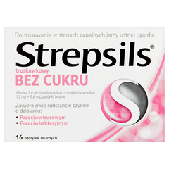 STREPSILS Truskawkowy bez cukru pastylki do ssania, 16 pastyl./1 opak._1